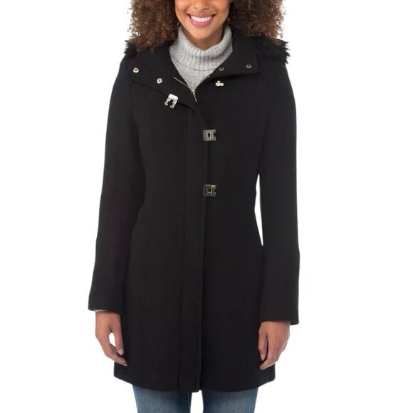 Calvin Klein Faux Fur Trim Wool Jacket - L - Picture 1 of 6